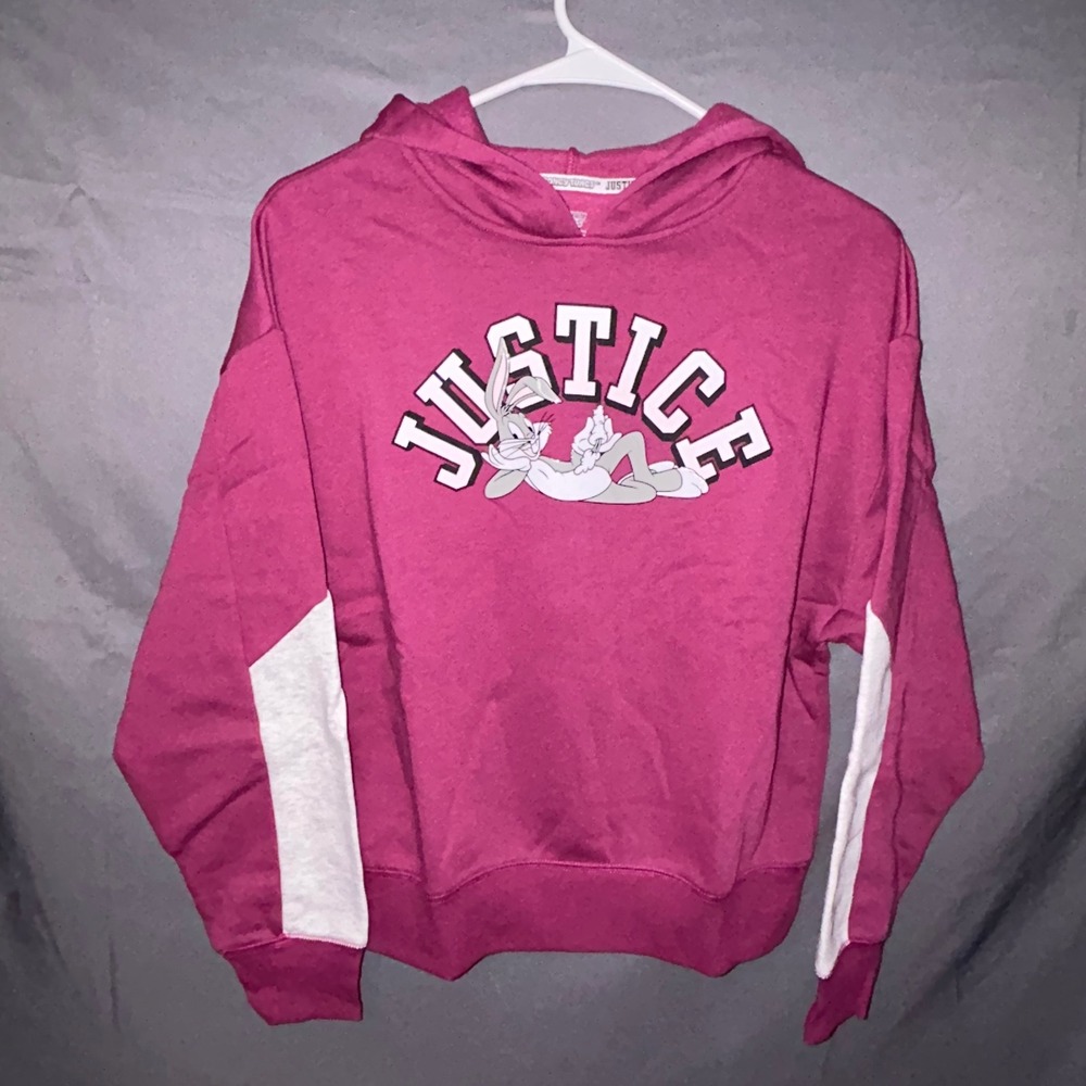 Girls Hoodie Pull Over Justice Bugs Bunny Magenta Colorblock Size L 12/14 NEW